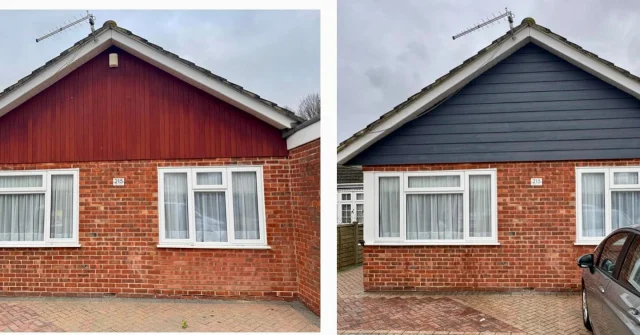 Slate grey shiplap replacing old battens and felt with new  #fpjcarpentry #cladding #waterlooville